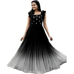 lazzly Women's Georgette Traditional Ethnic Long Embroidered Puff Sleeve Fit & Flared Anarkali Gown-picture-40