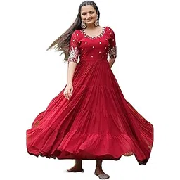 lazzly Womens Sequence with Thread Embroidery Georgette Maxi Dress Ethnic Wear Comfortable Round Neck Gown-picture-12