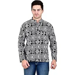 ldhsati Men's Cotton Solid Casual Straight Short Om (Shree Radha Krishna ji) Printed Kurta for Men (Man's) Man Traveling Kurta, Kurta for Events-picture-32