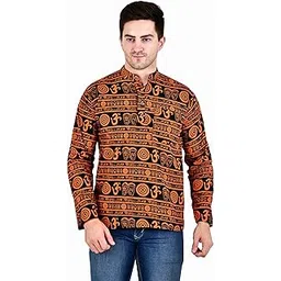 ldhsati Men's Cotton Solid Casual Straight Short Om (Shree Radha Krishna ji) Printed Kurta for Men (Man's) Man Traveling Kurta, Kurta for Events-picture-33