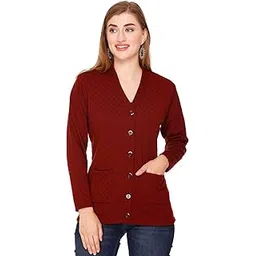 le arc Women's Woolen V-Neck Cardigan - Heavy Daffodil Fabric Winter Wear Acropoly Wool Cardigan for Women-picture-10