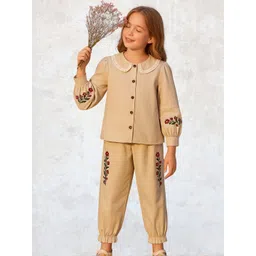 Le Nino Girls Embroidered Peter Pan Collar Pure Cotton Shirt With Jogger-picture-18