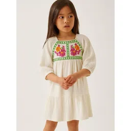 Le Nino Girls Solid Embroidered Gathered or Pleated A-Line Knee Length Dress-picture-25