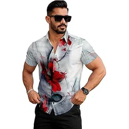 le pery Floral Print Short Sleeve Men's Shirt, White with Red Flowers, Casual Summer Wear Stylish | Man's Printed | Half Sleeve | Formal Shirts for Man | Regular Fit-picture-31