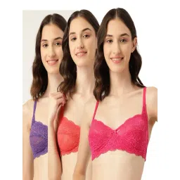 Leading Lady Assorted Lace Full Coverage Non-padded T-Shirt Bra Pack of 3-picture-48