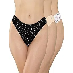 leading lady Cotton Printed Thong Underwear for Women Soft Low Rise Double Layer Gusset Outer Elastic Pack of 3-picture-13
