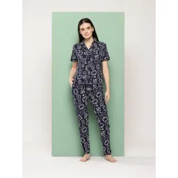 Leading Lady Navy Blue Cotton Printed Night Suit-picture-25