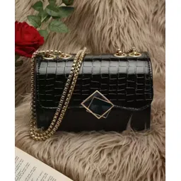 leather land Black, Clear Women Sling Bag Designer Box Golden chain in Black-picture-26