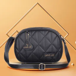 leather land Black, Gold Women Sling Bag 3 ZIPPER sling in Coal Black-picture-41