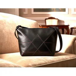 leather land Black Women Sling Bag - Medium American Stitch Sling In Black-picture-32