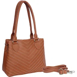 leather land Brown Women Sling Bag - Extra Large 'V' Stitch Sling Cum Shoulder Bag in TAN-picture-30