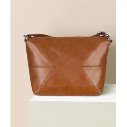 leather land Brown Women Sling Bag - Medium American Stitch Sling In TAN-picture-34