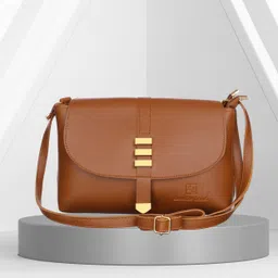 leather land Tan Women Sling Bag Gorgeous TRISHUL Sling in Brick Tan-picture-28