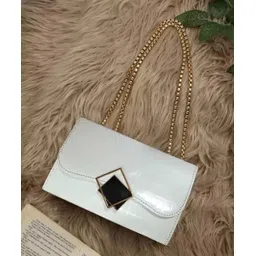 leather land White, Clear Women Sling Bag Designer Box Golden chain in White-picture-39