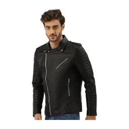 Leather Retail Black Solid Full Sleeves Jacket image 3