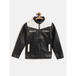 Leather Retail Boys Black & White Colourblocked Lightweight Biker Jacket-picture-10