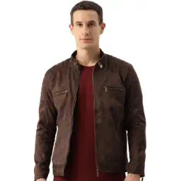 leather retail Men Regular Fit Biker Jacket with Mandarin Collar-picture-53