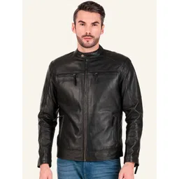 Leather Retail Men Solid Leather Biker Jacket-picture-23