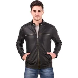 leather retail Men's Faux Leather Solid Jacket (Black) LRDEBL0511-picture-29