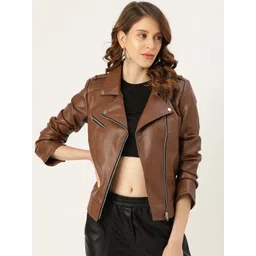 Leather Retail Women Brown Solid Lightweight Biker Jacket-picture-41