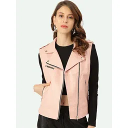 Leather Retail Women Pink Lightweight Outdoor Biker Jacket-picture-17