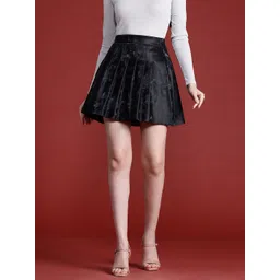 Leather Retail Women's High Waist Pleated Suede Leather Mini Skirt-picture-29
