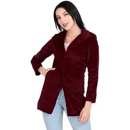leather retail Women's Maroon Velvet Jacket with Three Button Closure-picture-10