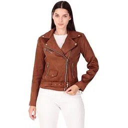 leather retail Women's Suede Full Sleeve Biker Jacket (Brown)-picture-37