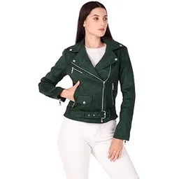 leather retail Women's Suede Regular Biker Jacket (Green)-picture-41