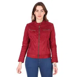 leather retail Zip-Front Biker Jacket with Slip Pockets-picture-11