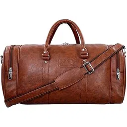 leather world 55 L Vegan Leather Weekender Travel Duffle Luggage Bag with Detachable Shoulder Strap for Men & Women - Tan-picture-10