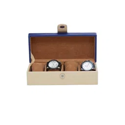 Leather World Blue & Beige 4 Slots Leather Watch Box-picture-23