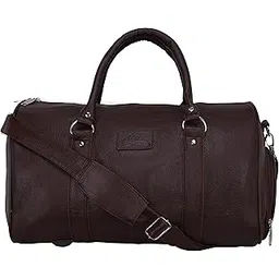 leather world Duffle Bag for Travel with Shoe Pocket for Men and Women Made of Textured Leatherette with Detachable Shoulder Strap Cabin Bag (Brown)-picture-47
