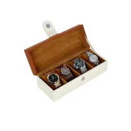 Leather World Tan Brown 4 Slots Leather Watch Box-picture-15