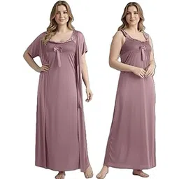 ledelav Women's Nighty Set with Robe, Long Maxi Length, Sleeveless Gown with Short Sleeve Cover Up, Loungewear Sleepwear-picture-24