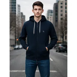 LEE BONEE Men Navy Blue Hooded Cotton Kangaroo Pocket Sweatshirt-picture-16