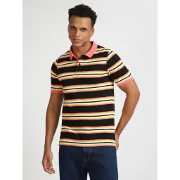 Lee Black & Orange Cotton Slim Fit Striped Polo T-Shirt-picture-25