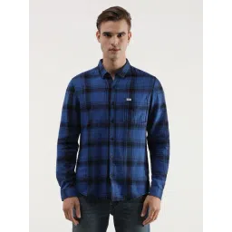 Lee Navy Cotton Slim Fit Checks Shirt-picture-28