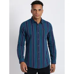 Lee Teal Cotton Slim Fit Striped Shirt-picture-23