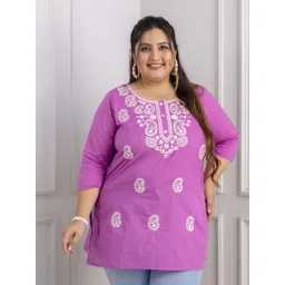 Lee Moda Floral Embroidered Thread Work Round Neck Pure Cotton Straight Kurta image 1