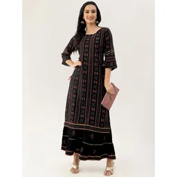 Lee Moda Women Blue Ethnic Motifs Printed Layered Kurta with sharara & Dupatta-picture-27