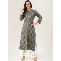 Lee Moda Women Grey Floral Printed Panelled Kurti with Palazzo Set-picture-32
