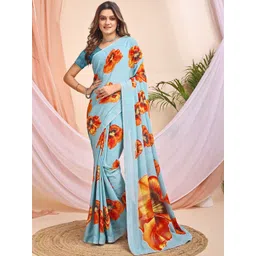 Leelavati Floral Printed Beads and Stones Pure Chiffon Saree-picture-28