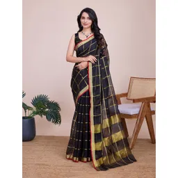 LeeliPeeri Designer Checked Zari Designer Saree Lace Border And Matching Blouse-picture-17