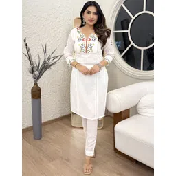 LeeliPeeri Designer Embroidered Notch Neck Tunic With Trousers-picture-12