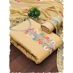 leeza store Georgette Sequin & Floral Thread Work Dress Material for Women | Unstitched Suit Set with Dupatta | Multicolor Embroidered Design-picture-12