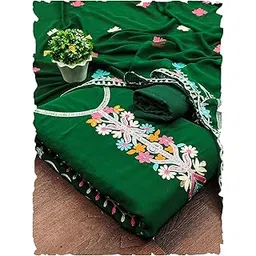 leeza store Georgette Sequin & Floral Thread Work Dress Material for Women | Unstitched Suit Set with Dupatta | Multicolor Embroidered Design-picture-32