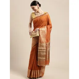Leeza Store Orange Woven Design Zari Banarasi Saree-picture-10