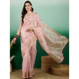 Leeza Store Striped Embellished Sequinned Organza Banarasi Saree-picture-35