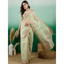Leeza Store Striped Sequinned Organza Banarasi Saree-picture-17